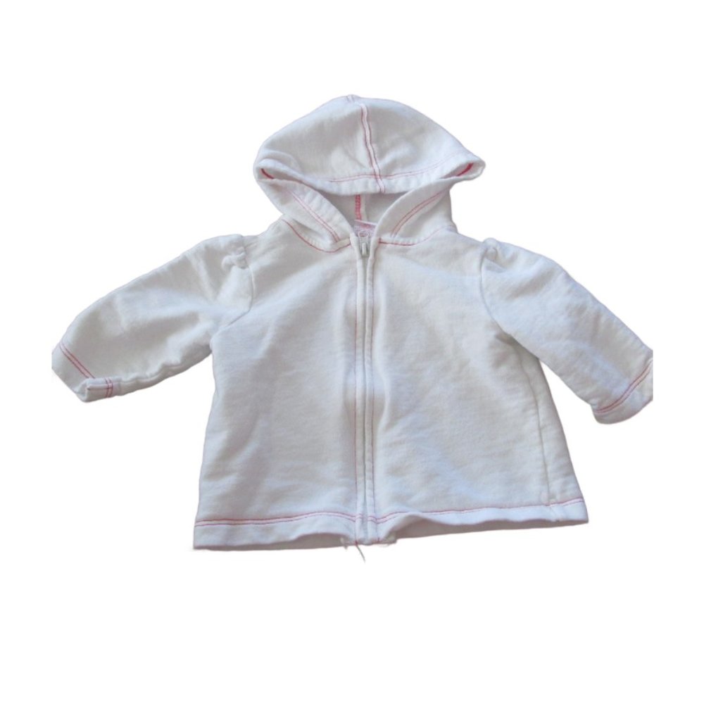 Circo Hooded Zip Up Jacket Infant Girls 3M‎ White Pink Stitch Long Sleeve Coat